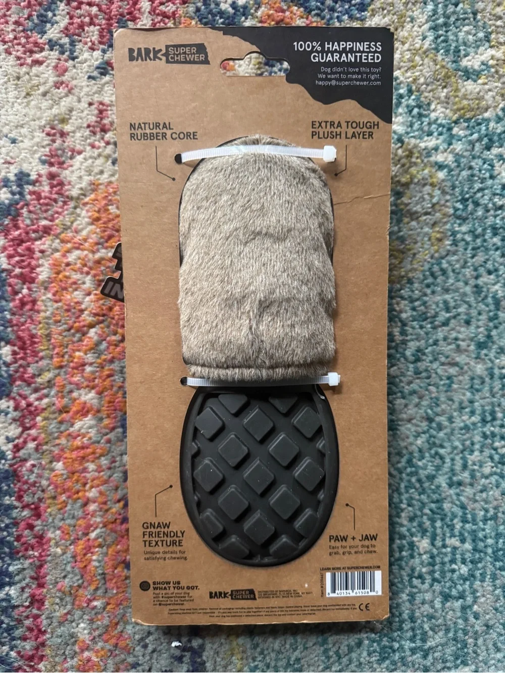 bark brand super chewer beaver toy with black rubber tail base